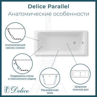 Ванна чугунная Delice Parallel DLR220506RB 180х80 с черными матовыми ручками